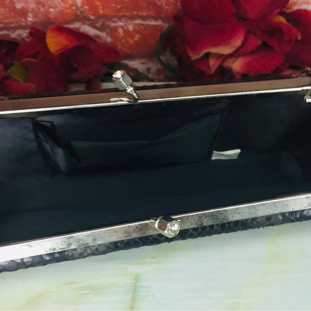 Vintage 80s Black Patent Snakeskin Box Clutch